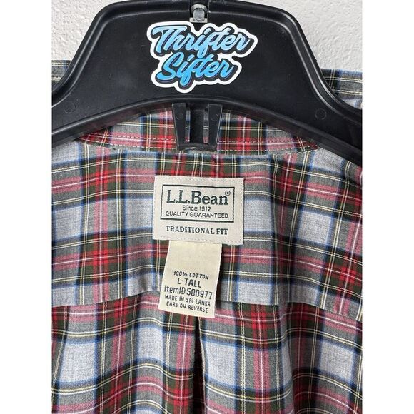 L.L. Bean Mens L-Tall Red Traditional Fit Plaid Long Sleeve Button Shirt - Picture 6 of 7